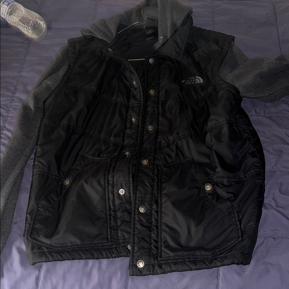The North Face Black Puffer Vest with Gray Sleeves